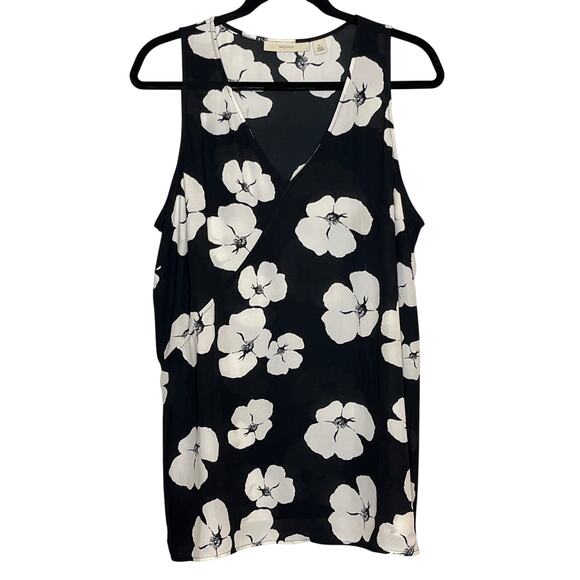 Sejour Black and White Floral Print V Neck Sleeveless Shirt Plus Size 1X - Picture 1 of 6